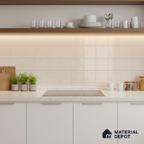 Faux Subway Wall Tile TL 06770 C Lustra Plaza Ivory 2 ft x 1 ft Ceramic Glossy Finish - 9 mm | Suitable for Bathroom, Kitchen backsplash | Please Expect a Slight Variation of Pattern