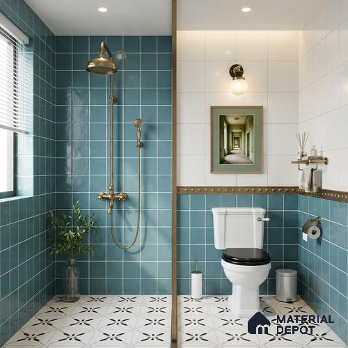 Faux Subway Wall Tile TL 06770 D Lustra Plaza Ocean 2 ft x 1 ft Ceramic Glossy Finish - 9 mm | Suitable for Bathroom, Kitchen backsplash | Please Expect a Slight Variation of Pattern
