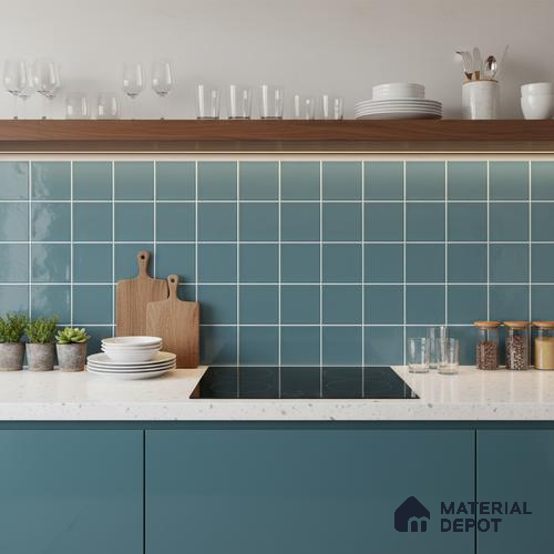Faux Subway Wall Tile TL 06770 D Lustra Plaza Ocean 2 ft x 1 ft Ceramic Glossy Finish - 9 mm | Suitable for Bathroom, Kitchen backsplash | Please Expect a Slight Variation of Pattern