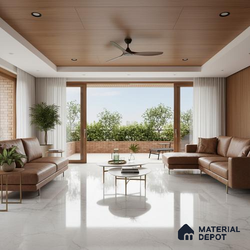 Marble Floor & Wall Tile TL 06840 Lustra Iberian Silver 6 ft x 4 ft Carving High Gloss Finish Vitrified Large Format Tile - 9 mm | Suitable for Living Room, Bedroom, Bathroom | Adhesive and Spacers Must be Used During Installation