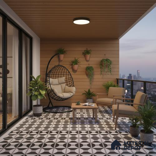 Black Moroccan Floor & Wall Tile TL 06852 Lustra Monocrome Noir & Light 2 ft x 2 ft Vitrified Carving Matte Finish - 9 mm | Suitable for Kitchen, Bathroom, Dining Area | Please Expect a Slight Variation of Pattern