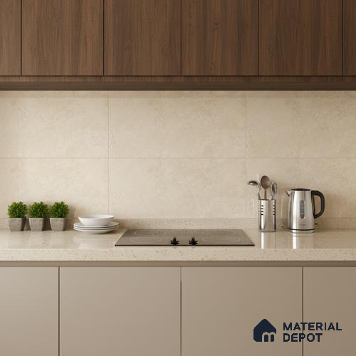 Beige Rustic Wall Tile TL 07015 2 ft x 1 ft Ceramic Carving Satin Finish - 9 mm | Suitable for Living Room, Bedroom, Bathroom