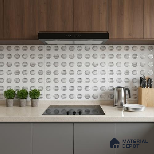 White Metallic Wall Tile TL 07020 2 ft x 1 ft Ceramic Carving Metallic Finish - 9 mm | Suitable for Living Room, Bedroom, Bathroom