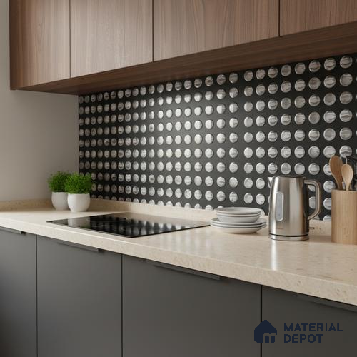 Black Metallic Wall Tile TL 07021 2 ft x 1 ft Ceramic Carving Metallic Finish - 9 mm | Suitable for Living Room, Bedroom, Bathroom