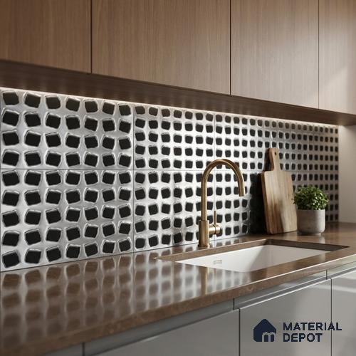 White Metallic Wall Tile TL 07022 2 ft x 1 ft Ceramic Carving Metallic Finish - 9 mm | Suitable for Living Room, Bedroom, Bathroom