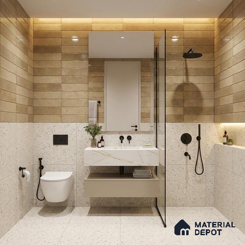 Beige Stone Wall Tile TL 07046 2 ft x 1 ft Ceramic Glossy Finish - 9 mm | Suitable for Living Room, Bedroom, Bathroom