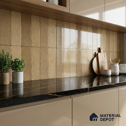 Beige Stone Wall Tile TL 07046 2 ft x 1 ft Ceramic Glossy Finish - 9 mm | Suitable for Living Room, Bedroom, Bathroom