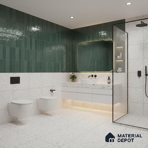 Green Stone Wall Tile TL 07059 2 ft x 1 ft Ceramic Glossy Finish - 9 mm | Suitable for Bedroom, Bathroom