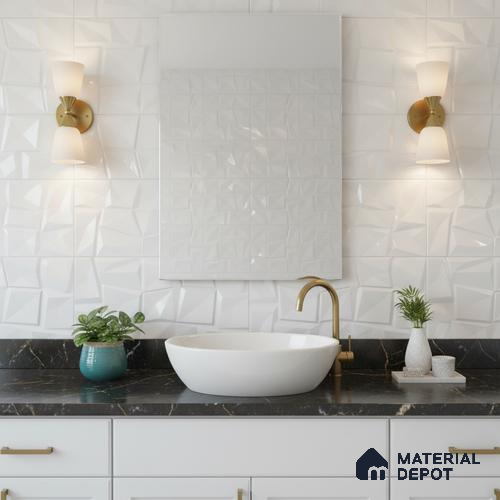 White 3D Wall Tile TL 07074 2 ft x 1 ft Ceramic Glossy Finish - 9 mm | Suitable for Living Room, Bedroom, Bathroom