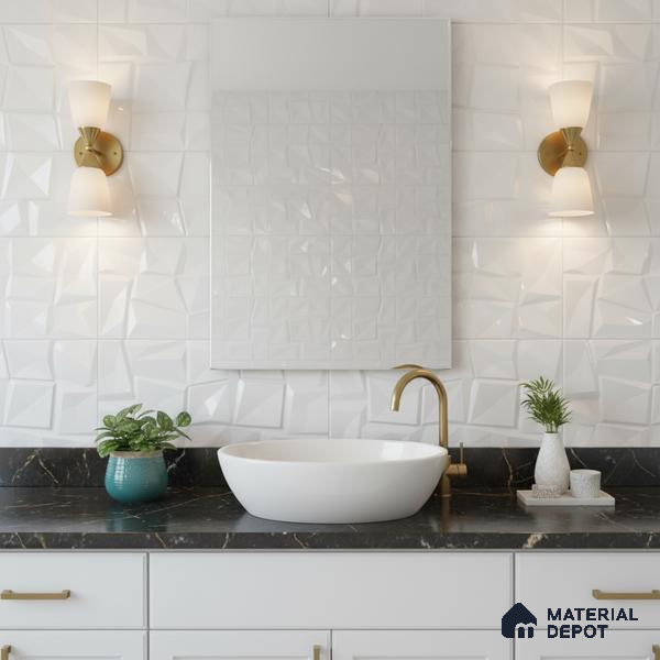 White 3D Wall Tile TL 07074 2 ft x 1 ft Ceramic Glossy Finish - 9 mm | Suitable for Living Room, Bedroom, Bathroom