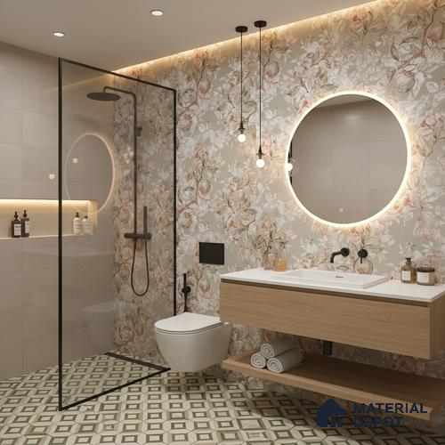 Floral Wall Tile TL 07156 Evolution Pista Decor 4 ft x 2 ft Matte Finish Vitrified Tile - 9 mm | 4 Random Design | Suitable For Living Room, Bedroom, Bathroom