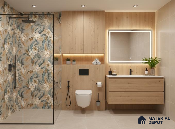 Floral Wall Tile TL 07159 Malaga Sand Decor 4 ft x 2 ft Matte Finish Vitrified Tile - 9 mm | 4 Random Design | Suitable For living Room, Bedroom, Bathroom