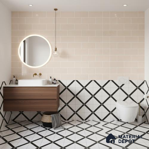 Faux Subway Wall Tile TL 07164 B R Mood Off White Brick HL 2 ft x 1 ft Ceramic Glossy Finish - 8 mm | Suitable for Kitchen, Bathroom & Balcony Walls | Please Expect a Slight Variation of Pattern