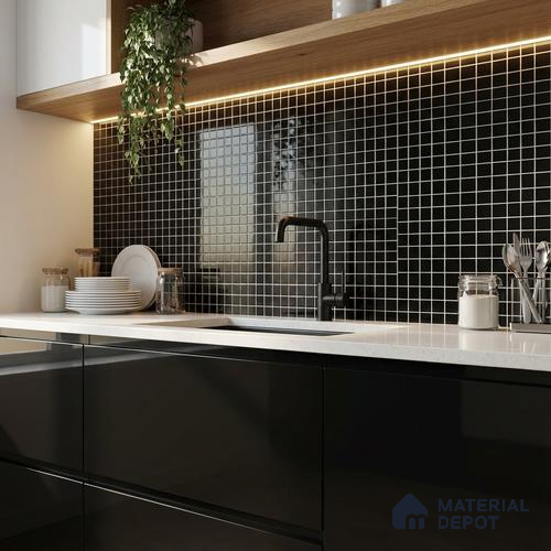 Mosaic Wall Tile TL 07180 B Penny Cosmo Black 1 ft x 1 ft Glossy Finish Ceramic Tile - 10 mm