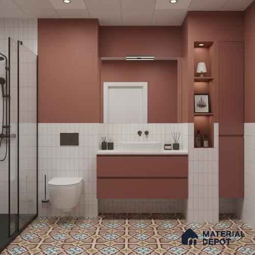 Moroccan Floor & Wall Athangudi Tile TL 07321 Clay Cross 1 ft x 1 ft Ceramic Matte Finish - 9 mm | Suitable For Kitchen, Bathroom, Living Area | Please Expect a Slight Variation of Pattern