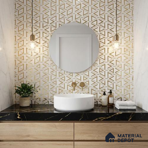 Glass Highligter Wall Tile TL 07327 Golden Triad 2 ft x 1 ft Glossy Finish Ceramic Tile - 9 mm | Suitable For Bathroom, Kitchen Backsplashes