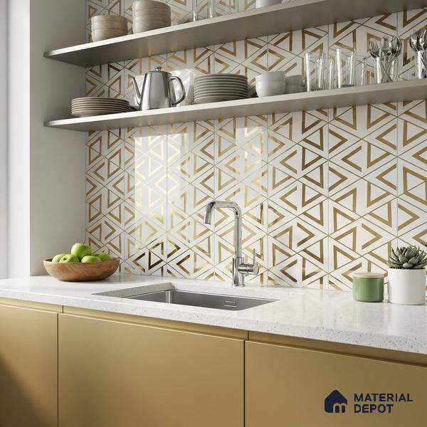 Glass Highligter Wall Tile TL 07327 Golden Triad 2 ft x 1 ft Glossy Finish Ceramic Tile - 9 mm | Suitable For Bathroom, Kitchen Backsplashes