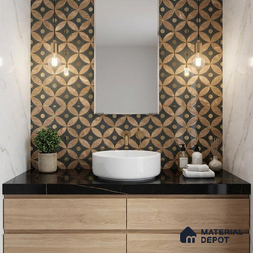 Glass Highligter Wall Tile TL 07328 Golden Bloom 2 ft x 1 ft Glossy Finish Ceramic Tile - 9 mm | Suitable For Bathroom, Kitchen Backsplashes