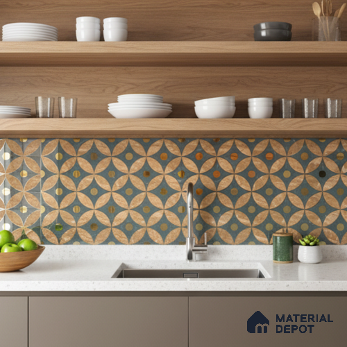 Glass Highligter Wall Tile TL 07328 Golden Bloom 2 ft x 1 ft Glossy Finish Ceramic Tile - 9 mm | Suitable For Bathroom, Kitchen Backsplashes
