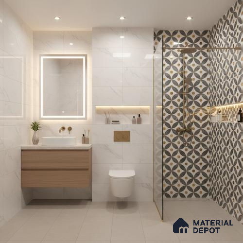 Glass Highligter Wall Tile TL 07329 Circle Luxe 2 ft x 1 ft Glossy Finish Ceramic Tile - 9 mm | Suitable For Bathroom, Kitchen Backsplashes