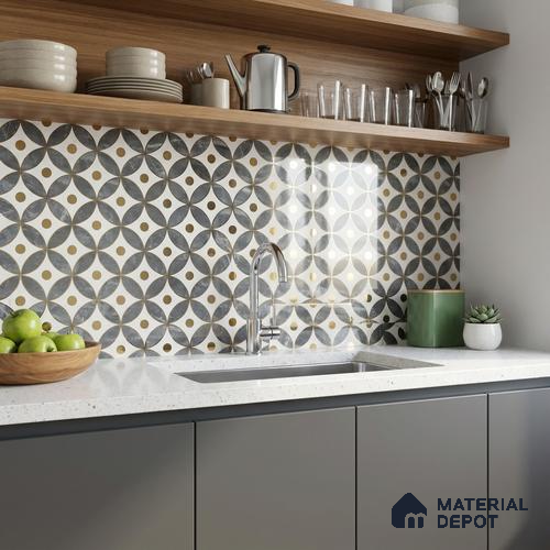Glass Highligter Wall Tile TL 07329 Circle Luxe 2 ft x 1 ft Glossy Finish Ceramic Tile - 9 mm | Suitable For Bathroom, Kitchen Backsplashes