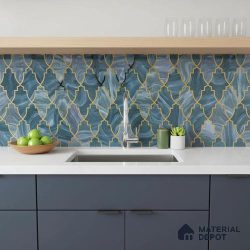Glass Highligter Wall Tile TL 07331 Sapphire Trellis 2 ft x 1 ft Glossy Finish Ceramic Tile - 9 mm | Suitable For Bathroom, Kitchen Backsplashes