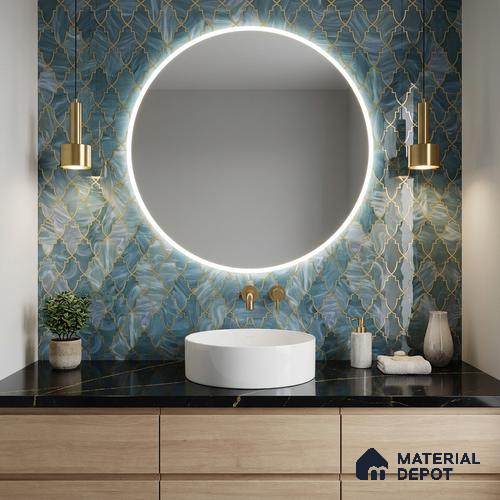 Glass Highligter Wall Tile TL 07331 Sapphire Trellis 2 ft x 1 ft Glossy Finish Ceramic Tile - 9 mm | Suitable For Bathroom, Kitchen Backsplashes