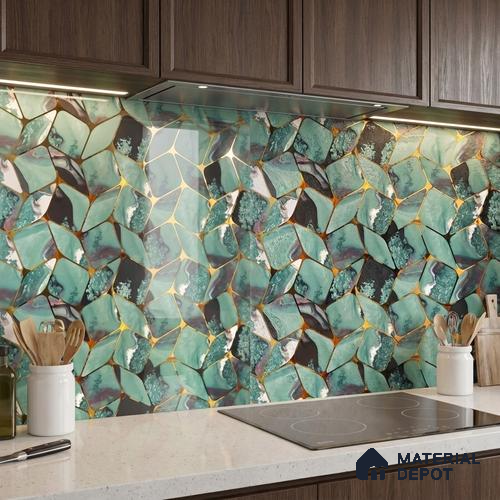 Glass Highligter Wall Tile TL 07333 Aqua Drift 2 ft x 1 ft Glossy Finish Ceramic Tile - 9 mm | Suitable For Bathroom, Kitchen Backsplashes