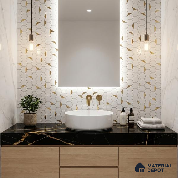 Glass Highligter Wall Tile TL 07334 Mirror Hive 2 ft x 1 ft Glossy Finish Ceramic Tile - 9 mm | Suitable For Bathroom, Kitchen Backsplashes