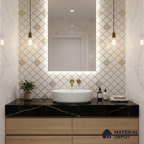 Glass Highligter Wall Tile TL 07335 Noor Lattice 2 ft x 1 ft Glossy Finish Ceramic Tile - 9 mm | Suitable For Bathroom, Kitchen Backsplashes