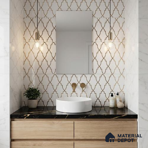 Glass Highligter Wall Tile TL 07336 Golden Trellis 2 ft x 1 ft Glossy Finish Ceramic Tile - 9 mm | Suitable For Bathroom, Kitchen Backsplashes