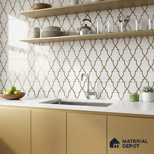 Glass Highligter Wall Tile TL 07336 Golden Trellis 2 ft x 1 ft Glossy Finish Ceramic Tile - 9 mm | Suitable For Bathroom, Kitchen Backsplashes