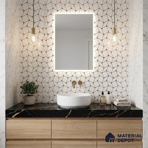 Glass Highligter Wall Tile TL 07337 Golden Mesh 2 ft x 1 ft Glossy Finish Ceramic Tile - 9 mm | Suitable For Bathroom, Kitchen Backsplashes