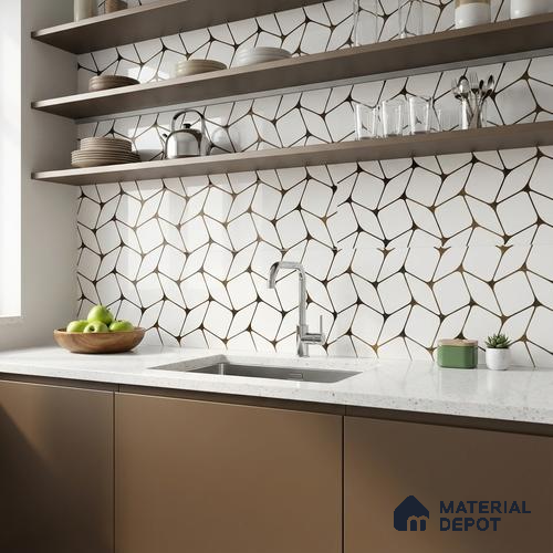 Glass Highligter Wall Tile TL 07337 Golden Mesh 2 ft x 1 ft Glossy Finish Ceramic Tile - 9 mm | Suitable For Bathroom, Kitchen Backsplashes