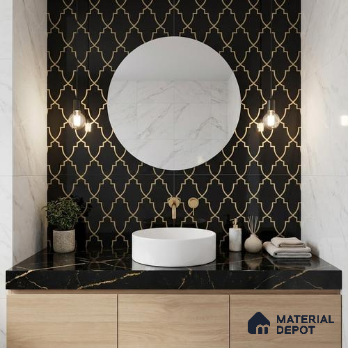 Glass Highligter Wall Tile TL 07338 Morocco Noir 2 ft x 1 ft Glossy Finish Ceramic Tile - 9 mm | Suitable For Bathroom, Kitchen Backsplashes