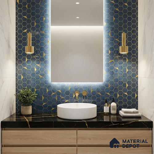 Glass Highligter Wall Tile TL 07339 Sapphire Hive 2 ft x 1 ft Glossy Finish Ceramic Tile - 9 mm | Suitable For Bathroom, Kitchen Backsplashes