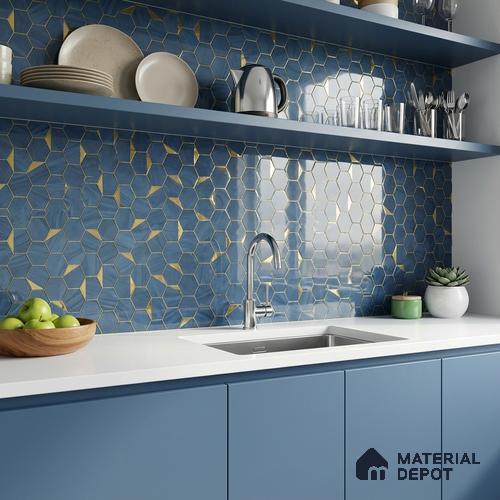 Glass Highligter Wall Tile TL 07339 Sapphire Hive 2 ft x 1 ft Glossy Finish Ceramic Tile - 9 mm | Suitable For Bathroom, Kitchen Backsplashes