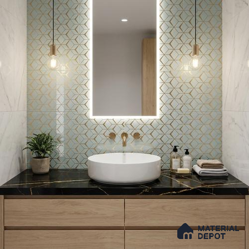 Glass Highligter Wall Tile TL 07340 Golden Lattice 2 ft x 1 ft Glossy Finish Ceramic Tile - 9 mm | Suitable For Bathroom, Kitchen Backsplashes