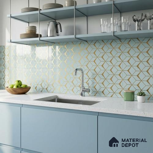 Glass Highligter Wall Tile TL 07340 Golden Lattice 2 ft x 1 ft Glossy Finish Ceramic Tile - 9 mm | Suitable For Bathroom, Kitchen Backsplashes