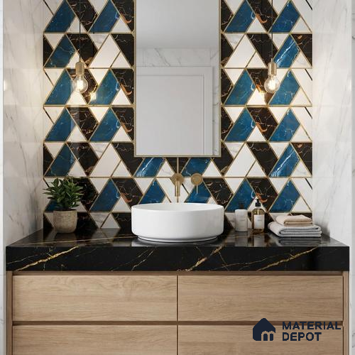 Glass Highligter Wall Tile TL 07341 Aqua Marble 2 ft x 1 ft Glossy Finish Ceramic Tile - 9 mm | Suitable For Bathroom, Kitchen Backsplashes