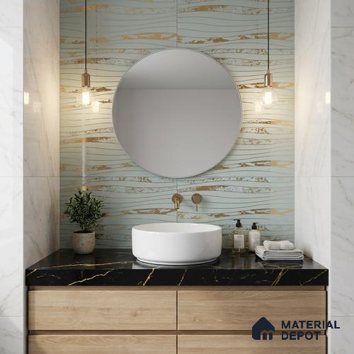 Glass Highligter Wall Tile TL 07343 Golden Current 2 ft x 1 ft Glossy Finish Ceramic Tile - 9 mm | Suitable For Bathroom, Kitchen Backsplashes