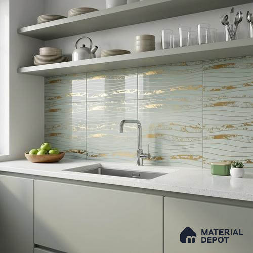 Glass Highligter Wall Tile TL 07343 Golden Current 2 ft x 1 ft Glossy Finish Ceramic Tile - 9 mm | Suitable For Bathroom, Kitchen Backsplashes