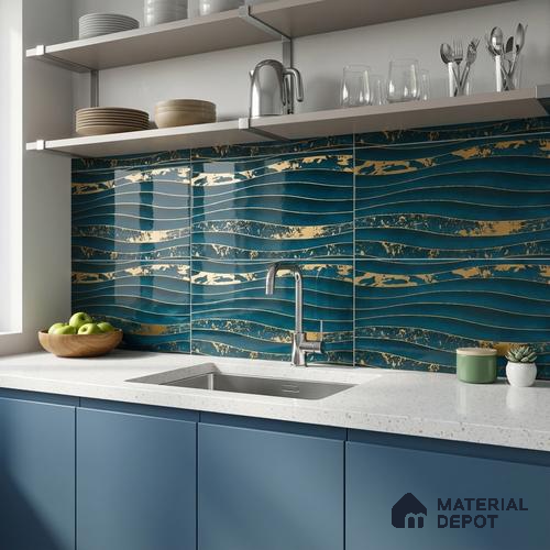 Glass Highligter Wall Tile TL 07345 Aqua Wave 2 ft x 1 ft Glossy Finish Ceramic Tile - 9 mm | Suitable For Bathroom, Kitchen Backsplashes