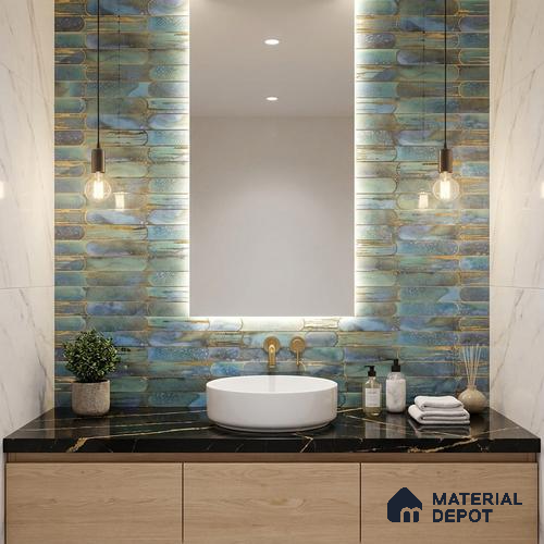 Glass Highligter Wall Tile TL 07346 Lagoon Streak 2 ft x 1 ft Glossy Finish Ceramic Tile - 9 mm | Suitable For Bathroom, Kitchen Backsplashes