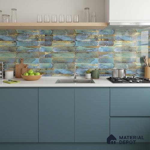 Glass Highligter Wall Tile TL 07346 Lagoon Streak 2 ft x 1 ft Glossy Finish Ceramic Tile - 9 mm | Suitable For Bathroom, Kitchen Backsplashes