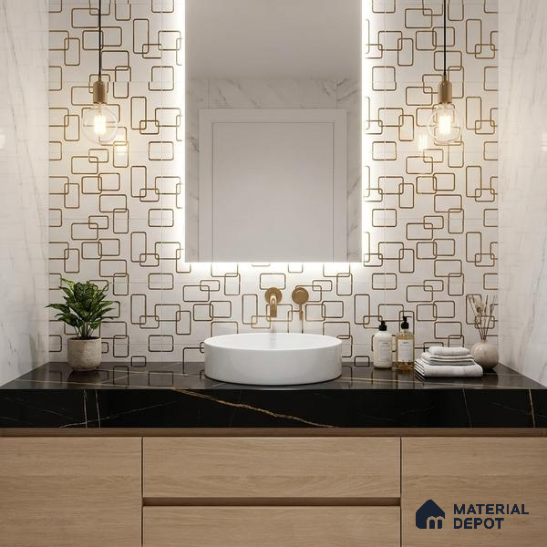 Glass Highligter Wall Tile TL 07347 Golden Circuit 2 ft x 1 ft Glossy Finish Ceramic Tile - 9 mm | Suitable For Bathroom, Kitchen Backsplashes