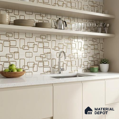 Glass Highligter Wall Tile TL 07347 Golden Circuit 2 ft x 1 ft Glossy Finish Ceramic Tile - 9 mm | Suitable For Bathroom, Kitchen Backsplashes