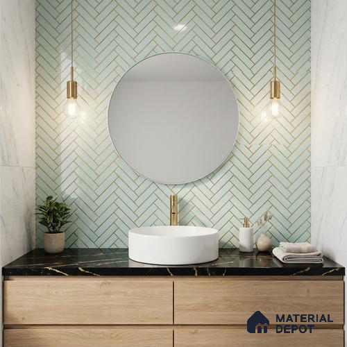 Glass Highlighter Wall Tile TL 07348 Mint Herring 2 ft x 1 ft Glossy Finish Ceramic Tile - 9 mm | Suitable For Bathroom, Kitchen Backsplashes