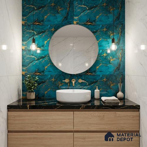 Glass Highligter Wall Tile TL 07349 Golden Teal 2 ft x 1 ft Glossy Finish Ceramic Tile - 9 mm | Suitable For Bathroom, Kitchen Backsplashes