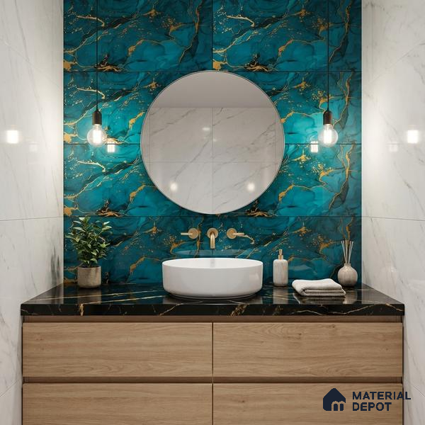 Glass Highligter Wall Tile TL 07349 Golden Teal 2 ft x 1 ft Glossy Finish Ceramic Tile - 9 mm | Suitable For Bathroom, Kitchen Backsplashes